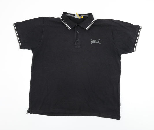 Everlast Mens Black Cotton Polo Size L Collared Button