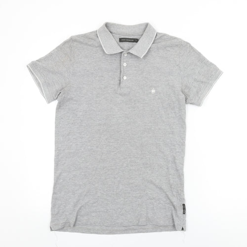 French Connection Mens Grey Cotton Polo Size S Collared Button