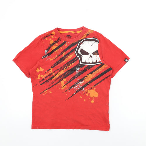 No Fear Boys Red Cotton Basic T-Shirt Size 13 Years Round Neck Pullover - Skull Print