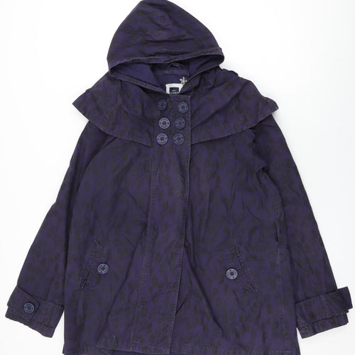 HOOCH Womens Purple Geometric Overcoat Coat Size 14 Button - Leaf Print