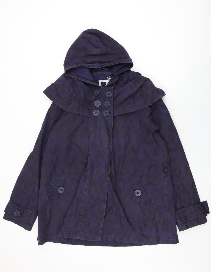 HOOCH Womens Purple Geometric Overcoat Coat Size 14 Button - Leaf Print
