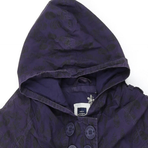 HOOCH Womens Purple Geometric Overcoat Coat Size 14 Button - Leaf Print