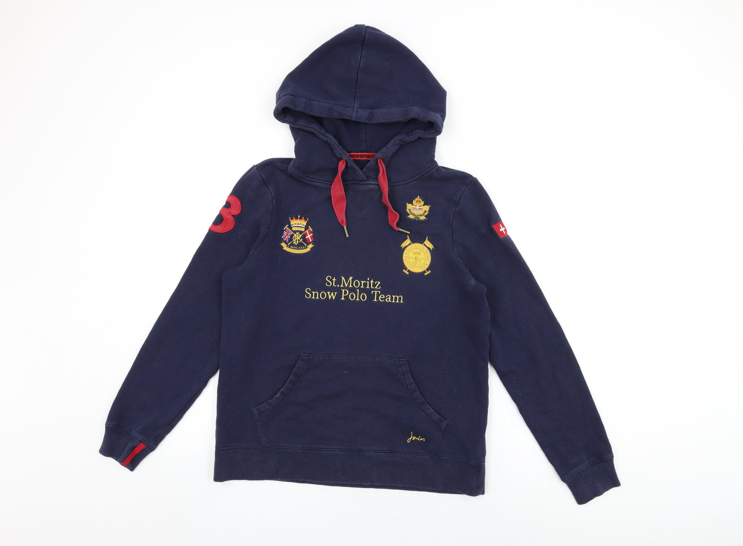 Joules Womens Blue Cotton Pullover Hoodie Size 10 Pullover - St Moritz Snow Polo Team