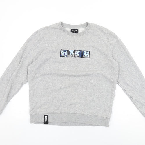 BT21 Womens Grey Cotton Pullover Sweatshirt Size S Pullover - Panda Print