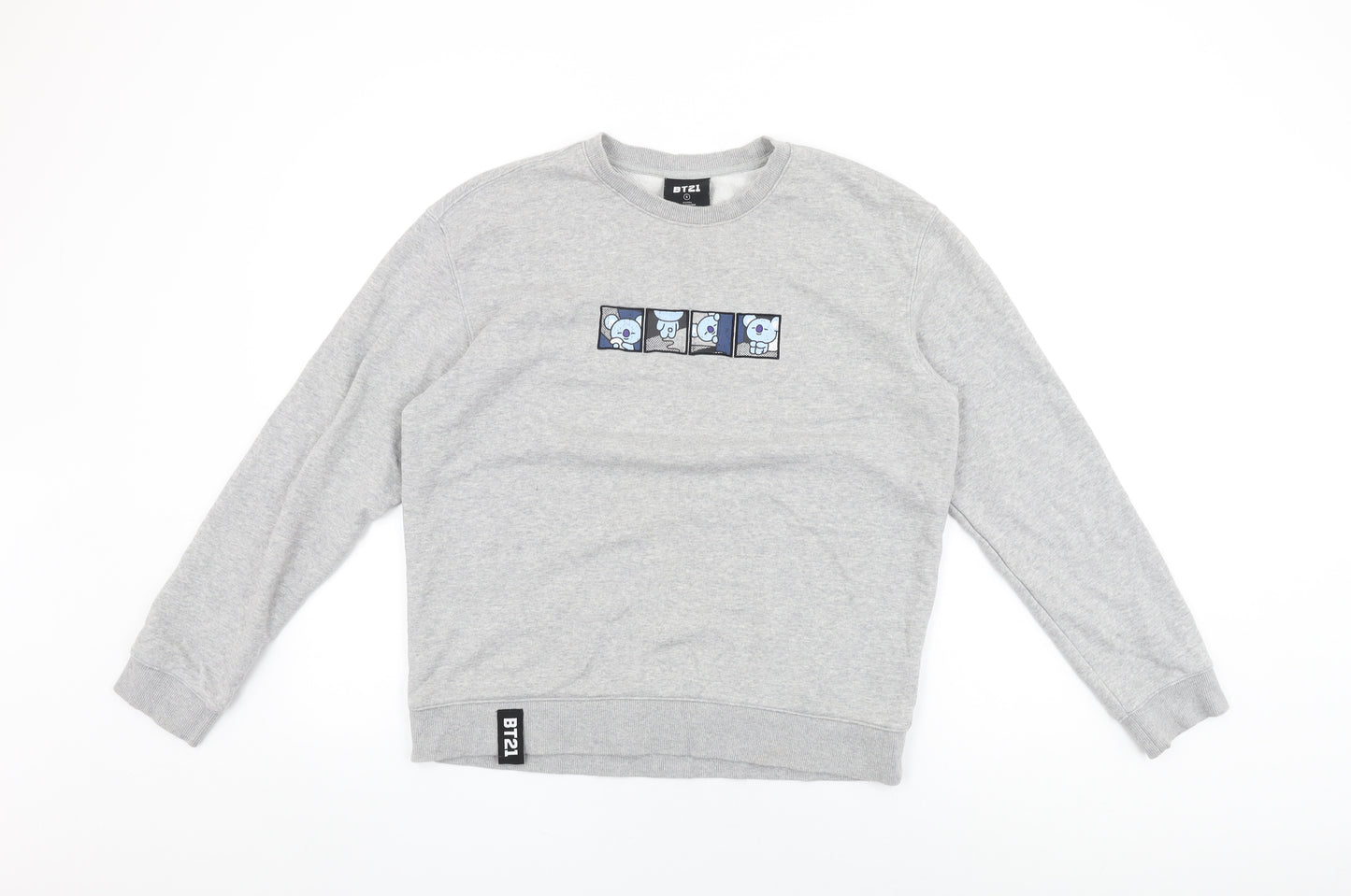 BT21 Womens Grey Cotton Pullover Sweatshirt Size S Pullover - Panda Print