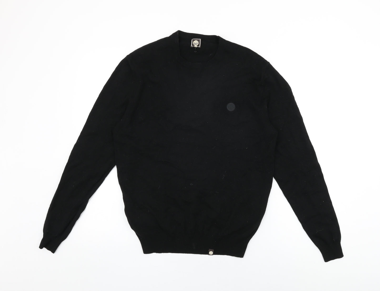 Pretty Green Mens Black Round Neck Wool Pullover Jumper Size L Long Sleeve