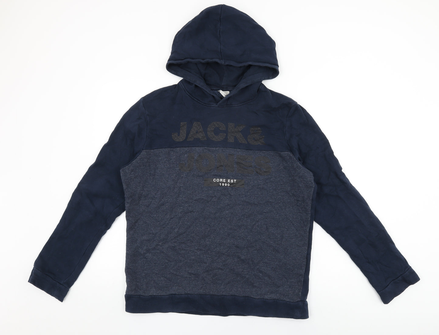 JACK & JONES Mens Blue Cotton Pullover Hoodie Size M - Jack & Jones Logo