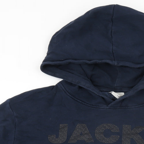 JACK & JONES Mens Blue Cotton Pullover Hoodie Size M - Jack & Jones Logo