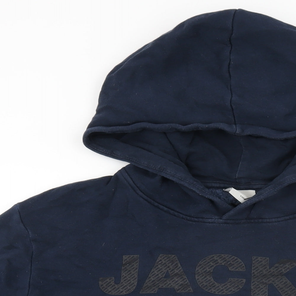 JACK & JONES Mens Blue Cotton Pullover Hoodie Size M - Jack & Jones Logo