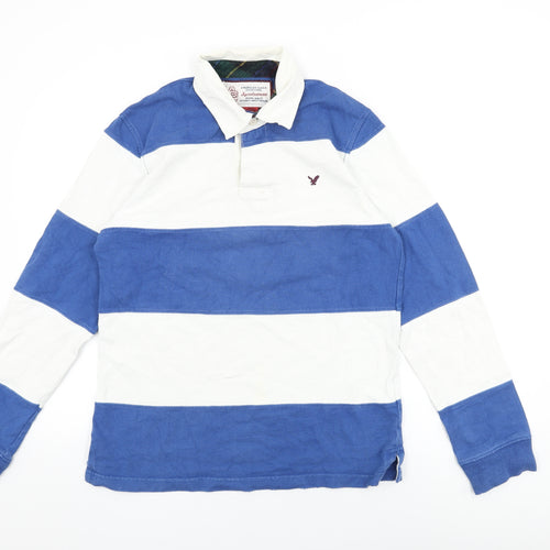 American Eagle Outfitters Mens White Striped Cotton Polo Size S Collared Button