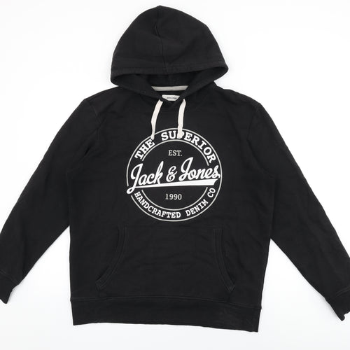 JACK & JONES Mens Black Cotton Pullover Hoodie Size XL - Jack & Jones Logo