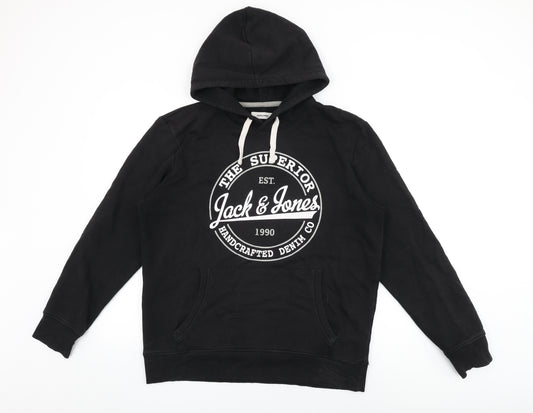 JACK & JONES Mens Black Cotton Pullover Hoodie Size XL - Jack & Jones Logo