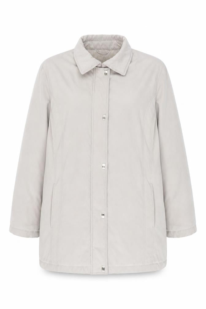 Front view of Eliza Gray women’s grey overcoat coat, size UK 16, zip