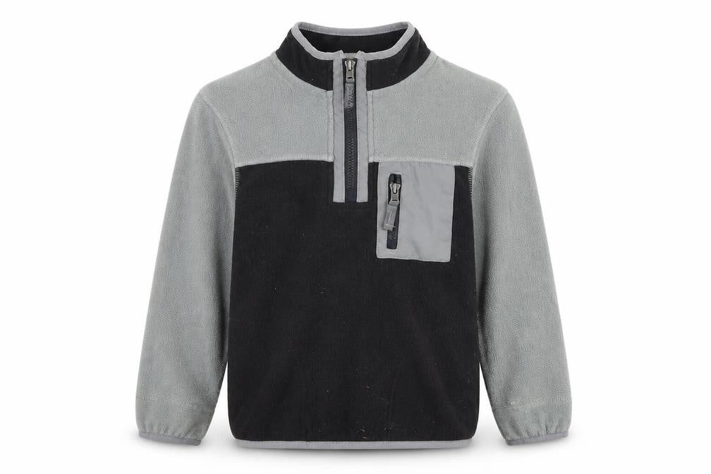 Front view of Marks & Spencer boys’ grey polyester pullover sweatshirt, size 7-8, years zip