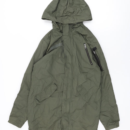 H&M Boys Green Overcoat Coat Size 13 Years Zip
