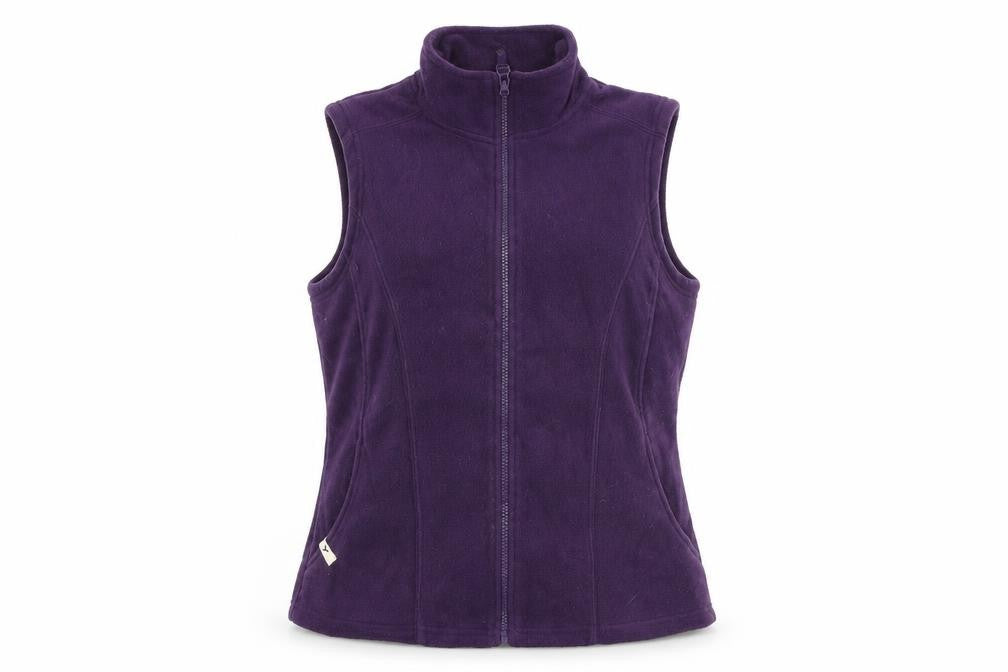 Front view of M&Co women’s purple polyester full zip sweatshirt, size UK 16, zip