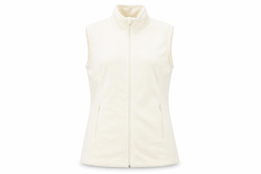 Front view of Damart women’s ivory gilet jacket, size UK 14, zip