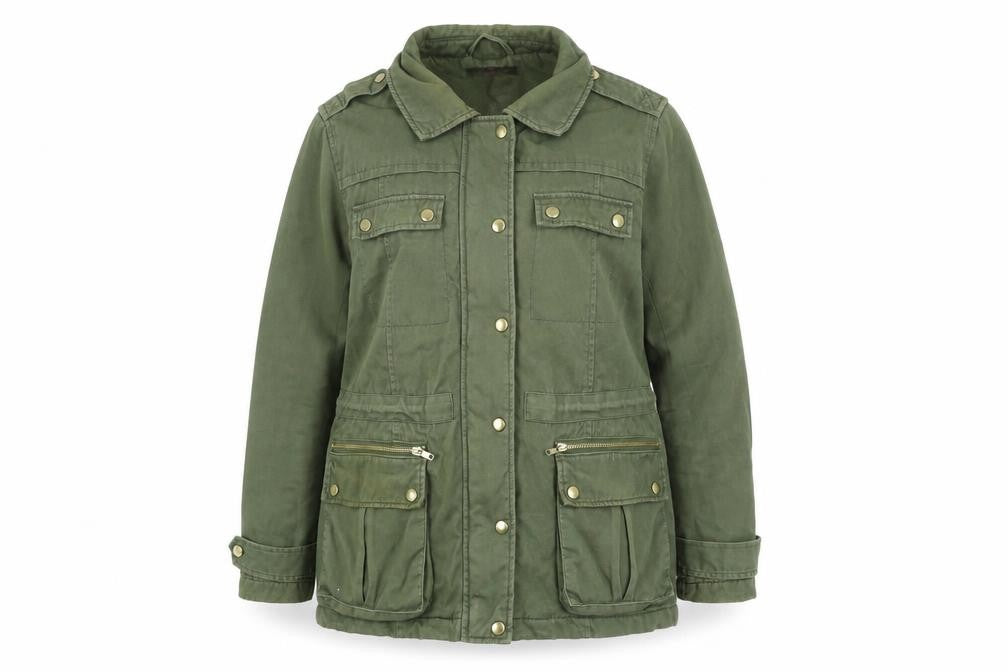Front view of So Fabulous women’s green jacket coat, size UK 16, zip