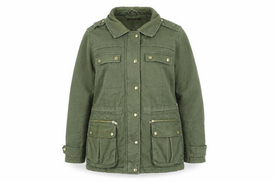 Front view of So Fabulous women’s green jacket coat, size UK 16, zip