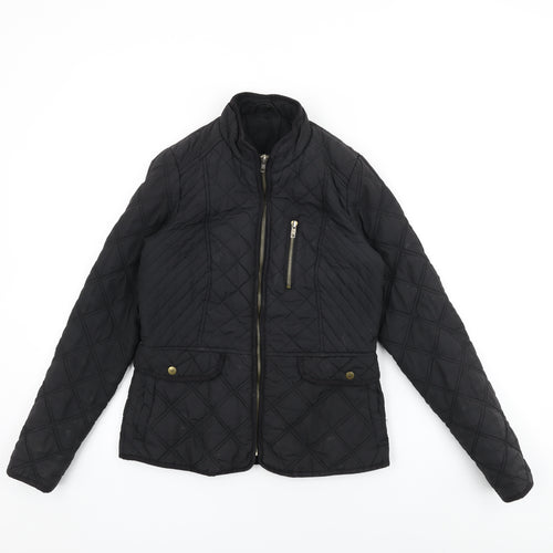 Dunnes Womens Black Quilted Jacket Size 8 Zip