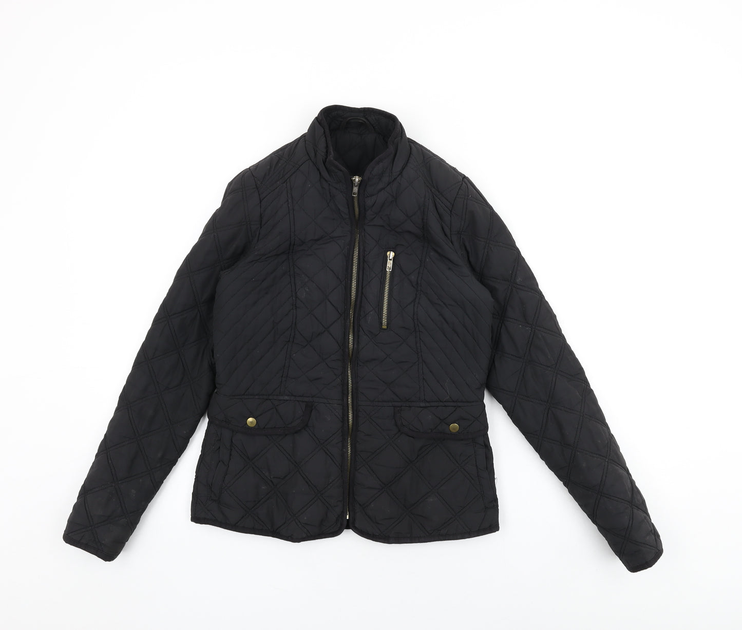 Dunnes Womens Black Quilted Jacket Size 8 Zip