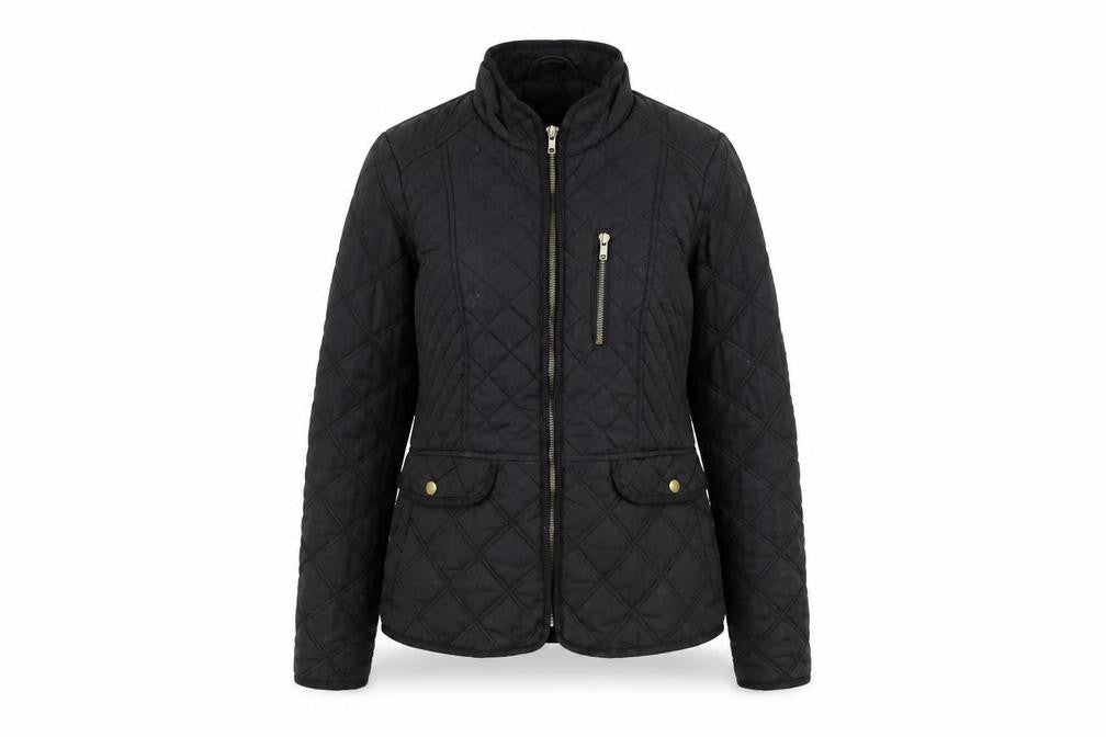 Dunnes Womens Black Quilted Jacket Size 8 Zip