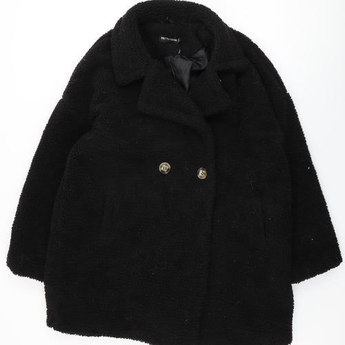 PRETTYLITTLETHING Womens Black Overcoat Coat Size 14 Button