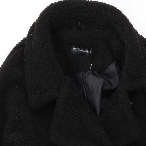 PRETTYLITTLETHING Womens Black Overcoat Coat Size 14 Button