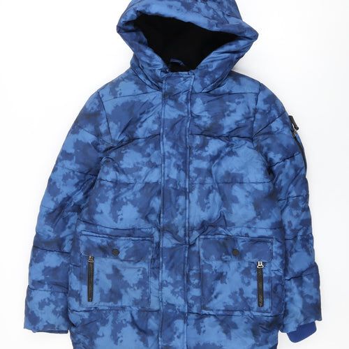 Marks and Spencer Boys Blue Geometric Puffer Jacket Coat Size 12-13 Years Zip