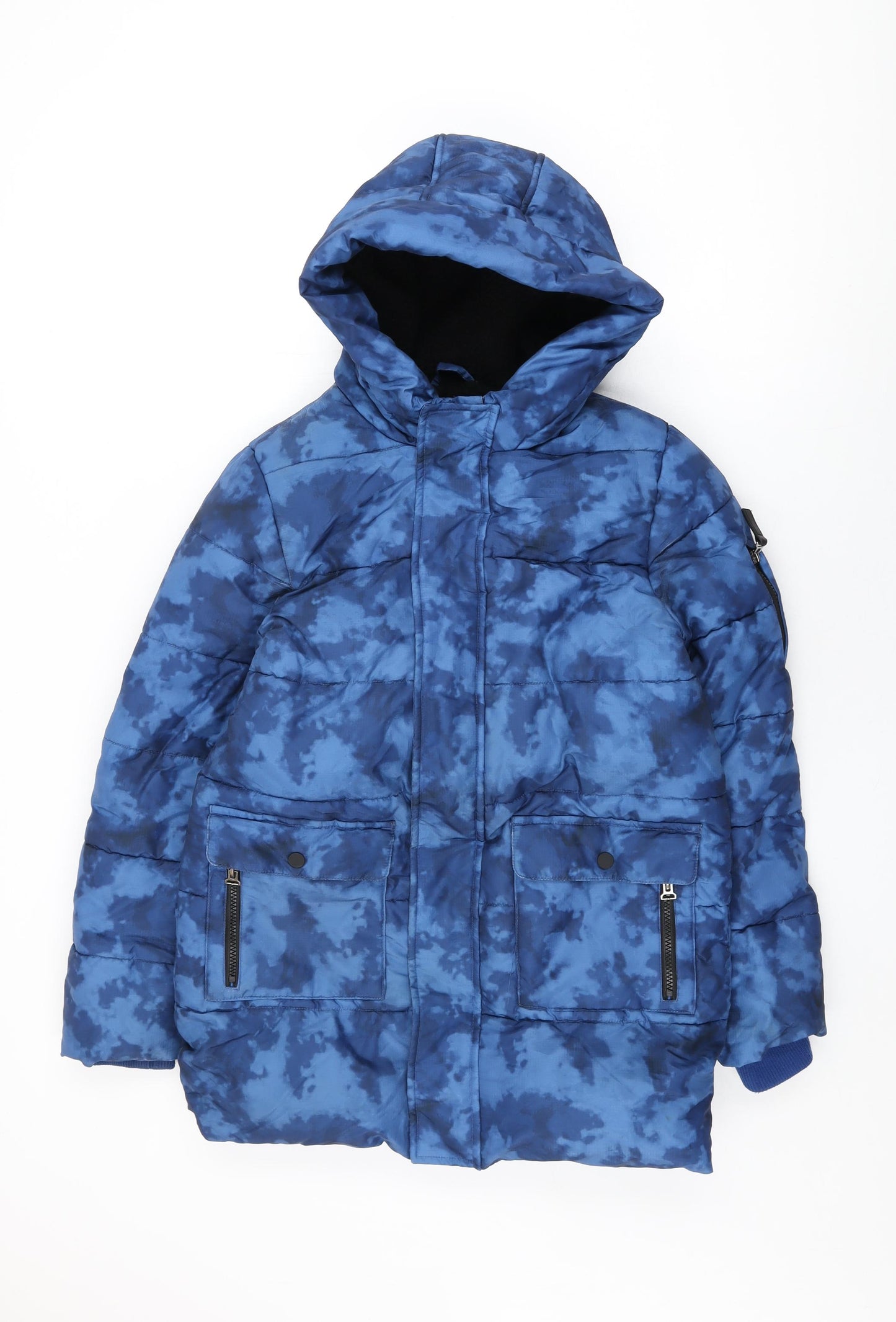 Marks and Spencer Boys Blue Geometric Puffer Jacket Coat Size 12-13 Years Zip