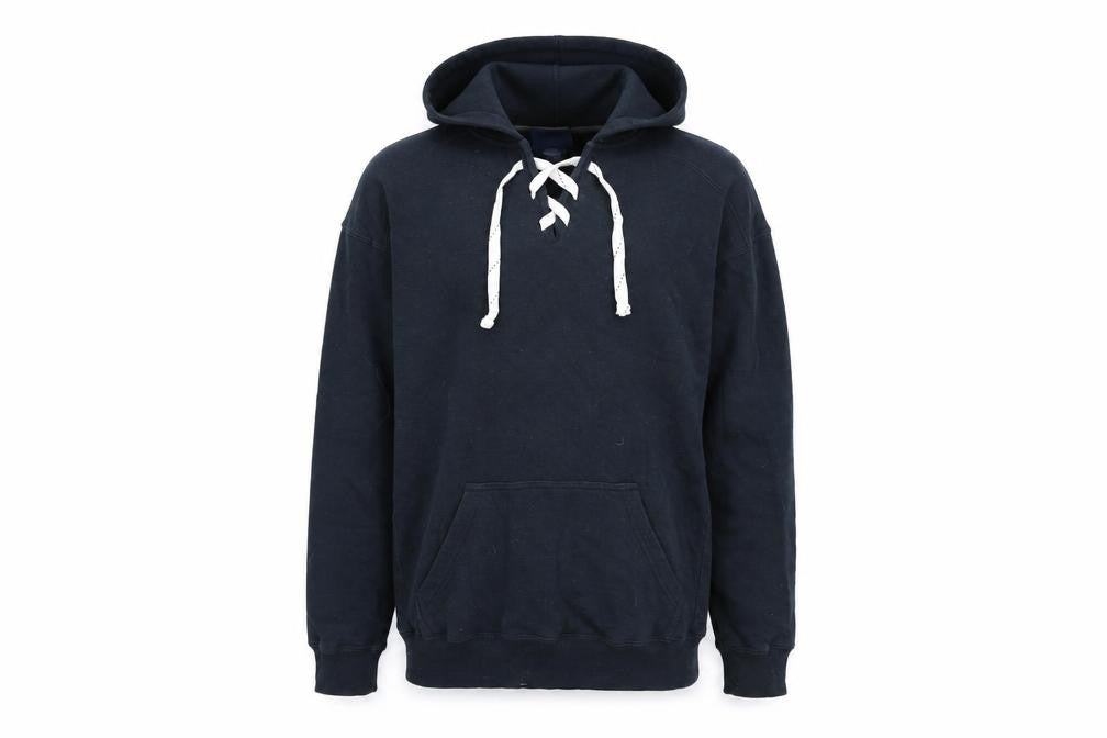 Front view of J. America men’s black cotton pullover hoodie, size M, - jtr