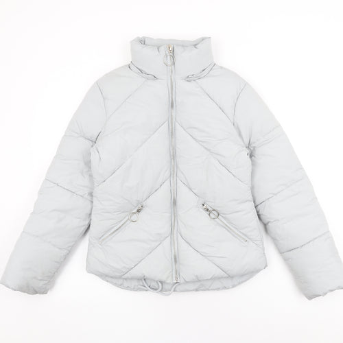 Topshop Womens Blue Puffer Jacket Coat Size 4 Zip