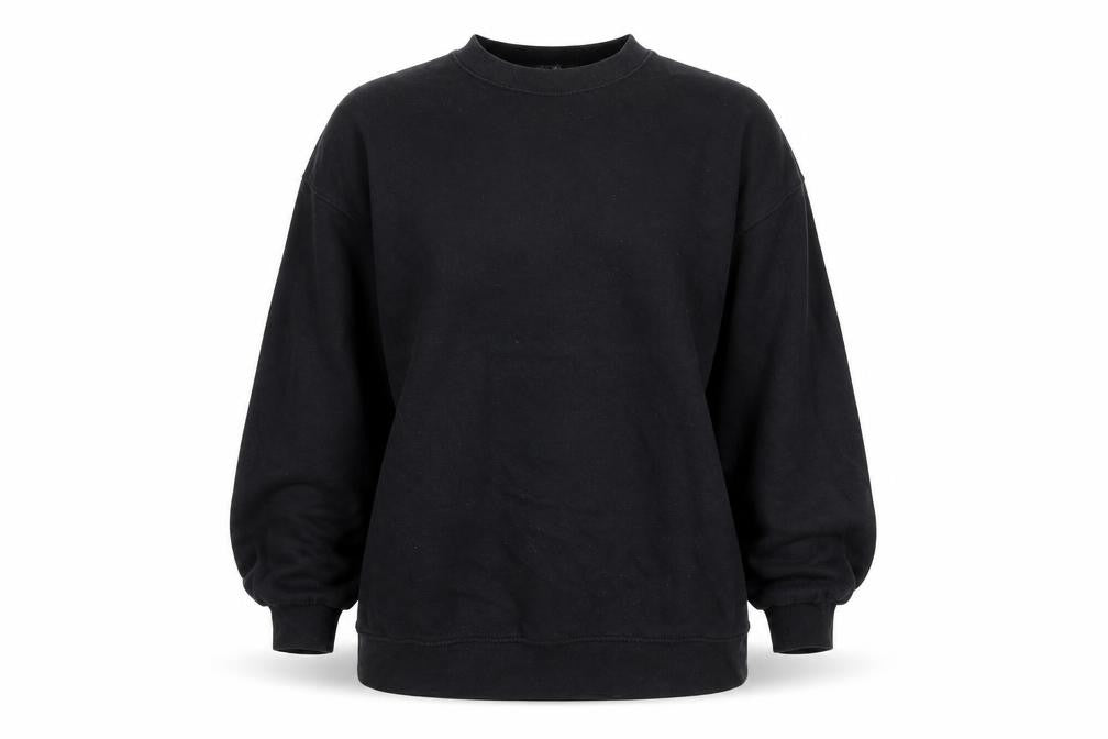Front view of Zara women’s black cotton pullover sweatshirt, size M, pullover