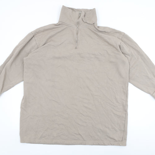 H&M Womens Beige Cotton Pullover Sweatshirt Size M Zip
