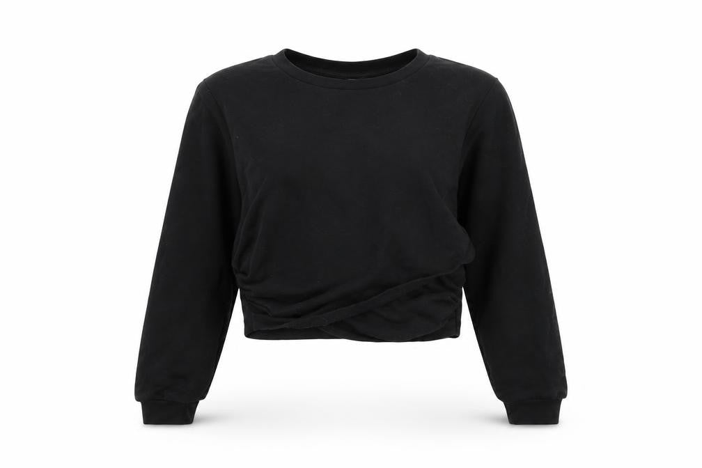 Front view of ASOS women’s black cotton pullover sweatshirt, size UK 10, pullover - cropped