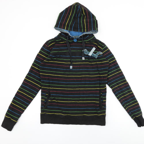 Xdye Womens Black Striped Cotton Pullover Hoodie Size L Pullover