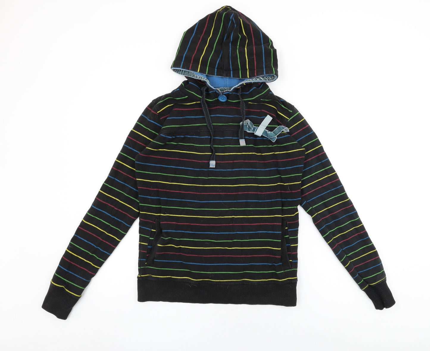 Xdye Womens Black Striped Cotton Pullover Hoodie Size L Pullover