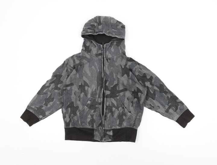 Rebel Boys Grey Camouflage Cotton Full Zip Hoodie Size 7-8 Years Zip