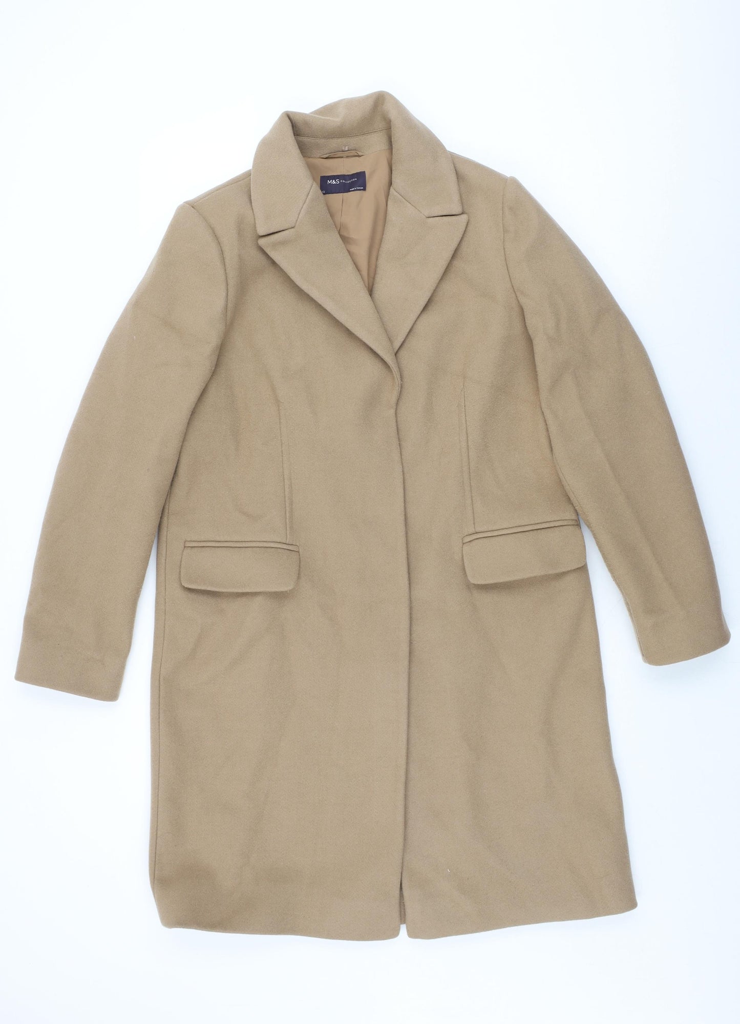 Marks and Spencer Womens Beige Overcoat Coat Size 12 Snap