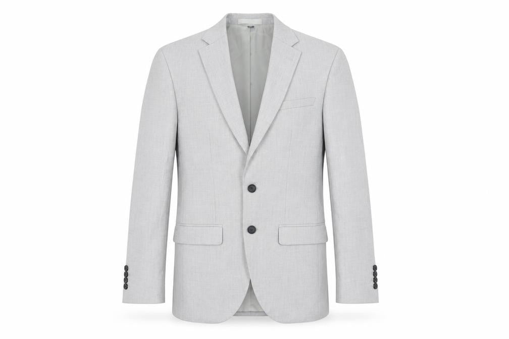 Front view of Marks & Spencer men’s grey polyester jacket suit jacket, size 36, regular