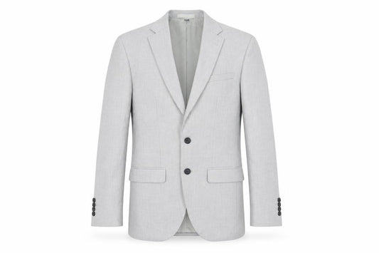 Front view of Marks & Spencer men’s grey polyester jacket suit jacket, size 36, regular