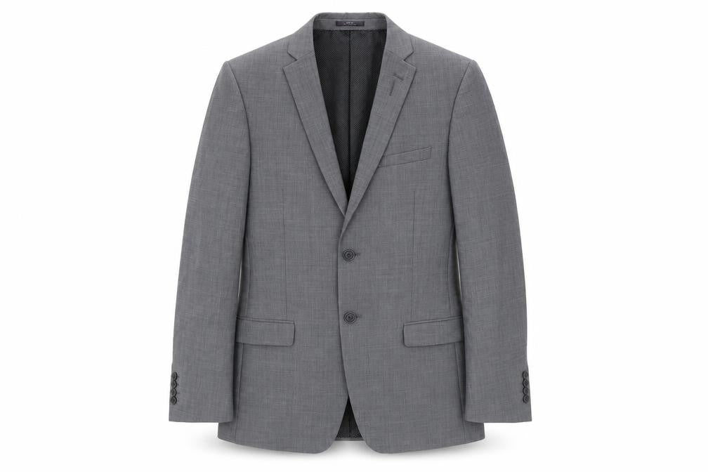 Front view of Marks & Spencer men’s grey polyester jacket suit jacket, size 38, regular