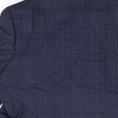 Marks and Spencer Mens Blue Plaid Polyester Jacket Suit Jacket Size 44 Regular