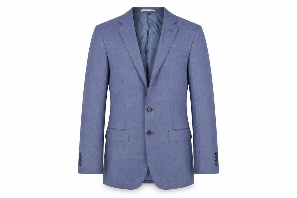Front view of Marks & Spencer men’s blue polyester jacket suit jacket, size 36, regular