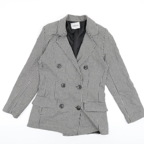 Adilynn Womens Grey Geometric Jacket Blazer Size M Button - Houndstooth