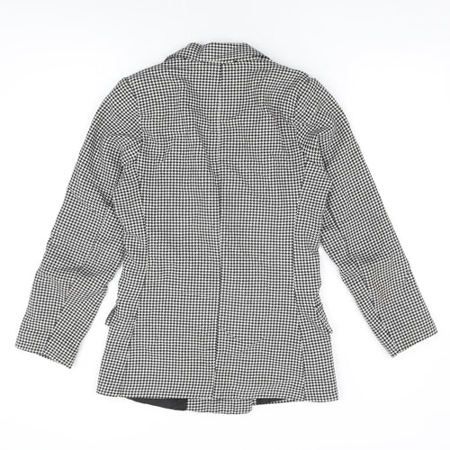 Adilynn Womens Grey Geometric Jacket Blazer Size M Button - Houndstooth