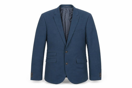Front view of Next men’s blue polyester jacket suit jacket, size 40, regular