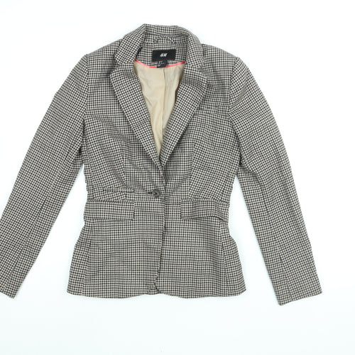 H&M Womens Brown Geometric Jacket Blazer Size 4 Button