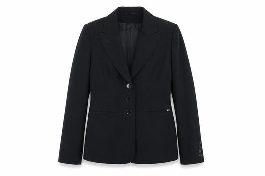 Front view of Marks & Spencer women’s black jacket blazer, size UK 12, button