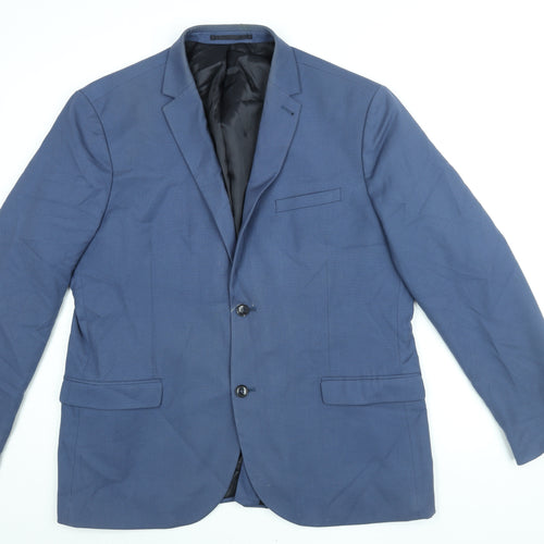 Topman Mens Blue Polyester Jacket Suit Jacket Size 48 Regular